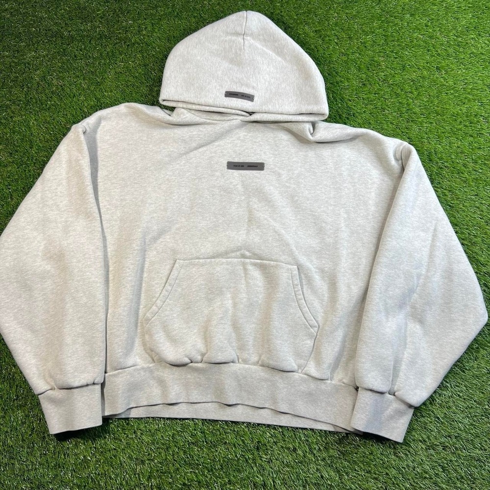 Fear of God Essentials Hoodie Medium Oatmeal Heather Pullover Back Logo Mens